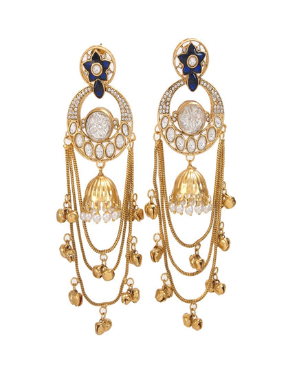 Royal Kashmiri Inspired Gold-Plated Earrings with Kundan and Ghungroo Drops