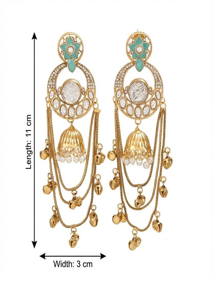 Royal Kashmiri Inspired Gold-Plated Earrings with Kundan and Ghungroo Drops