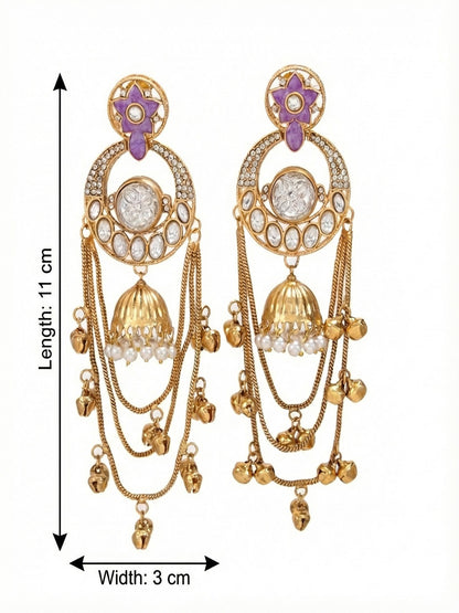 Royal Kashmiri Inspired Gold-Plated Earrings with Kundan and Ghungroo Drops