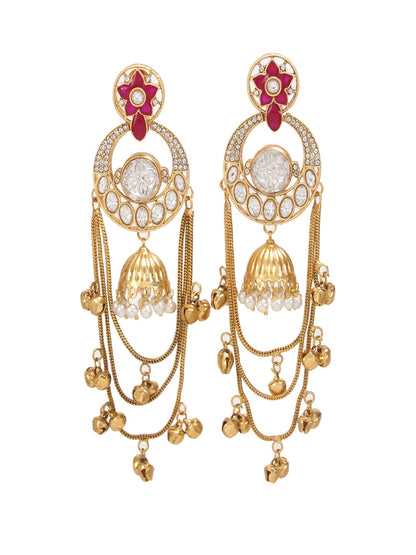 Royal Kashmiri Inspired Gold-Plated Earrings with Kundan and Ghungroo Drops