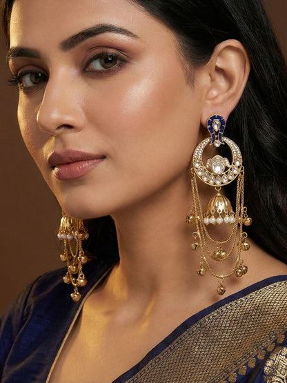 Traditional Gold-Plated Kashmiri Drop Earrings with Pearl Accents