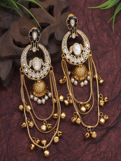 Traditional Gold-Plated Kashmiri Drop Earrings with Pearl Accents