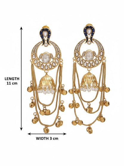 Traditional Gold-Plated Kashmiri Drop Earrings with Pearl Accents