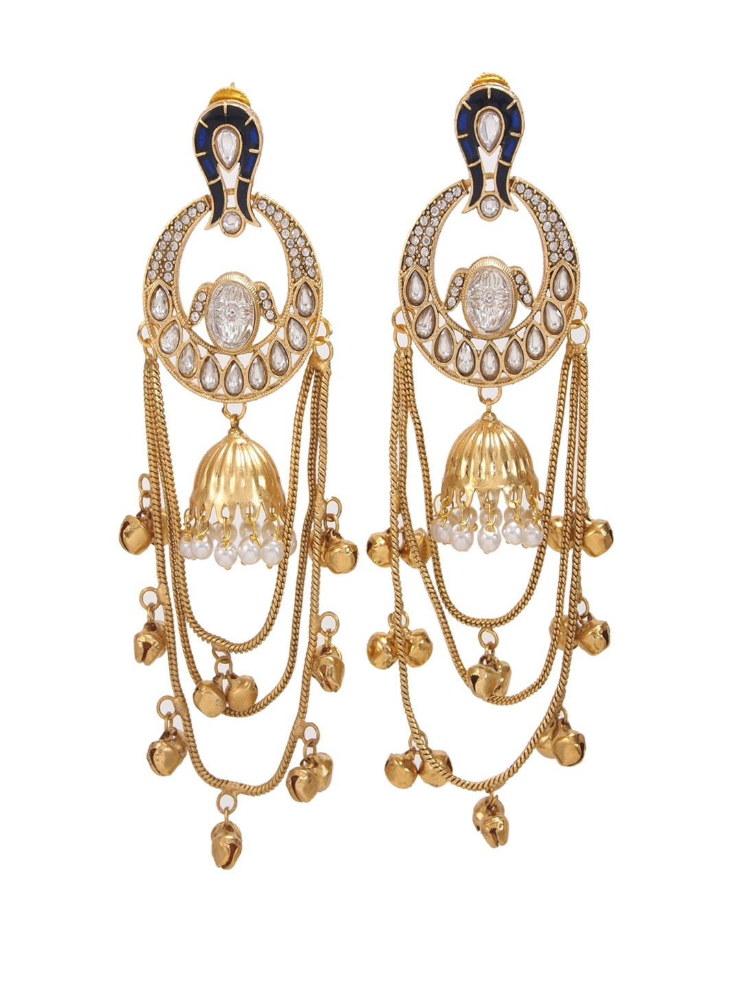 Traditional Gold-Plated Kashmiri Drop Earrings with Pearl Accents