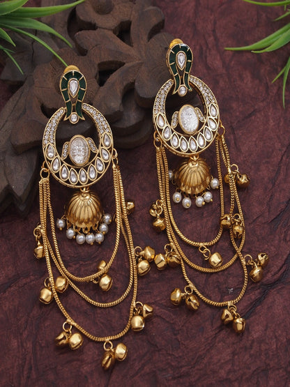 Traditional Gold-Plated Kashmiri Drop Earrings with Pearl Accents