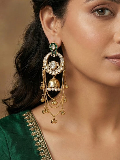 Traditional Gold-Plated Kashmiri Drop Earrings with Pearl Accents
