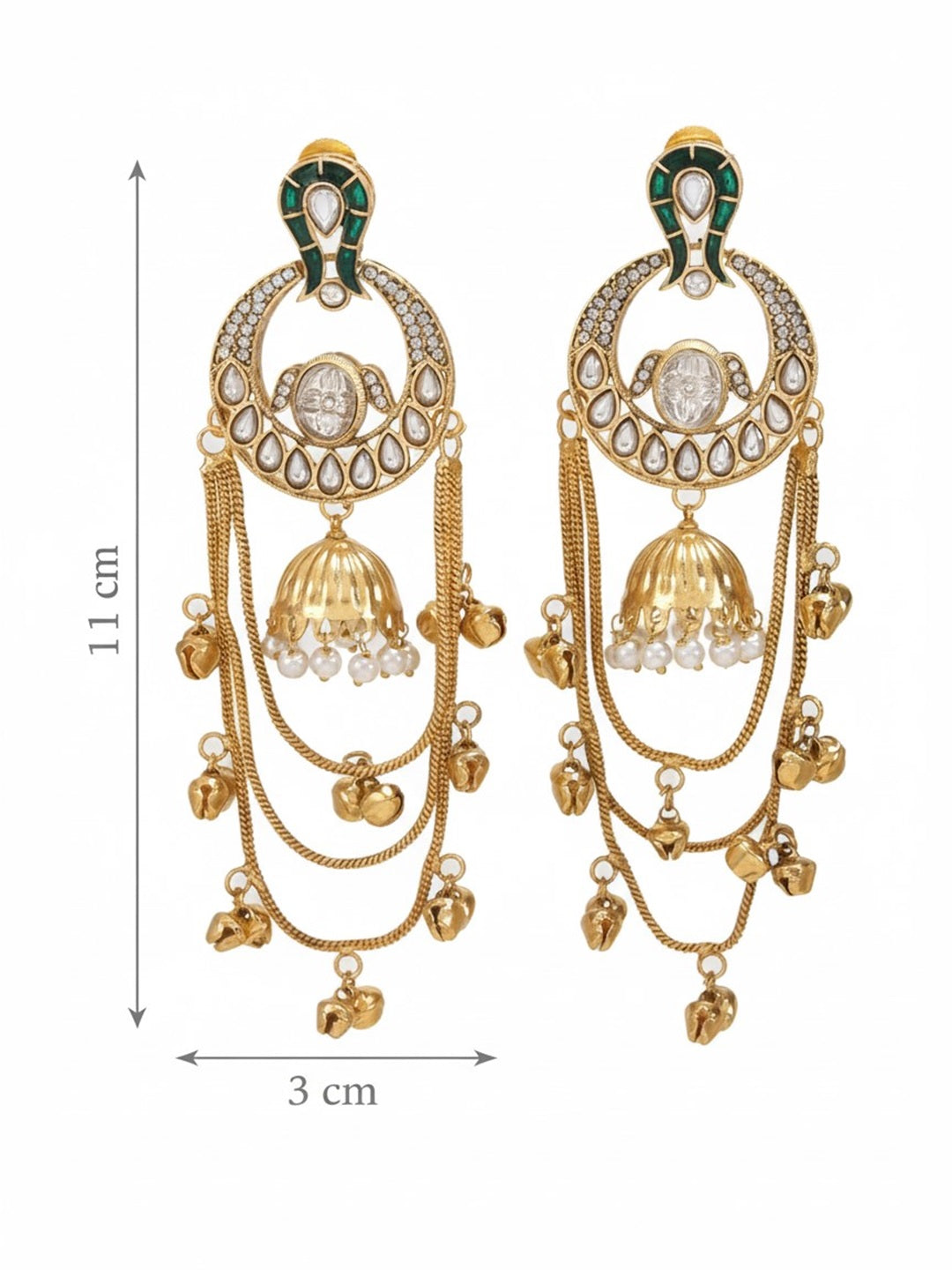 Traditional Gold-Plated Kashmiri Drop Earrings with Pearl Accents