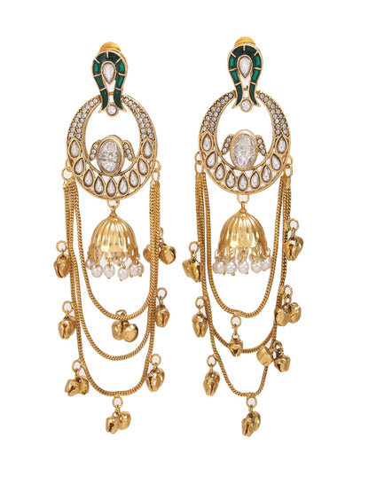 Traditional Gold-Plated Kashmiri Drop Earrings with Pearl Accents