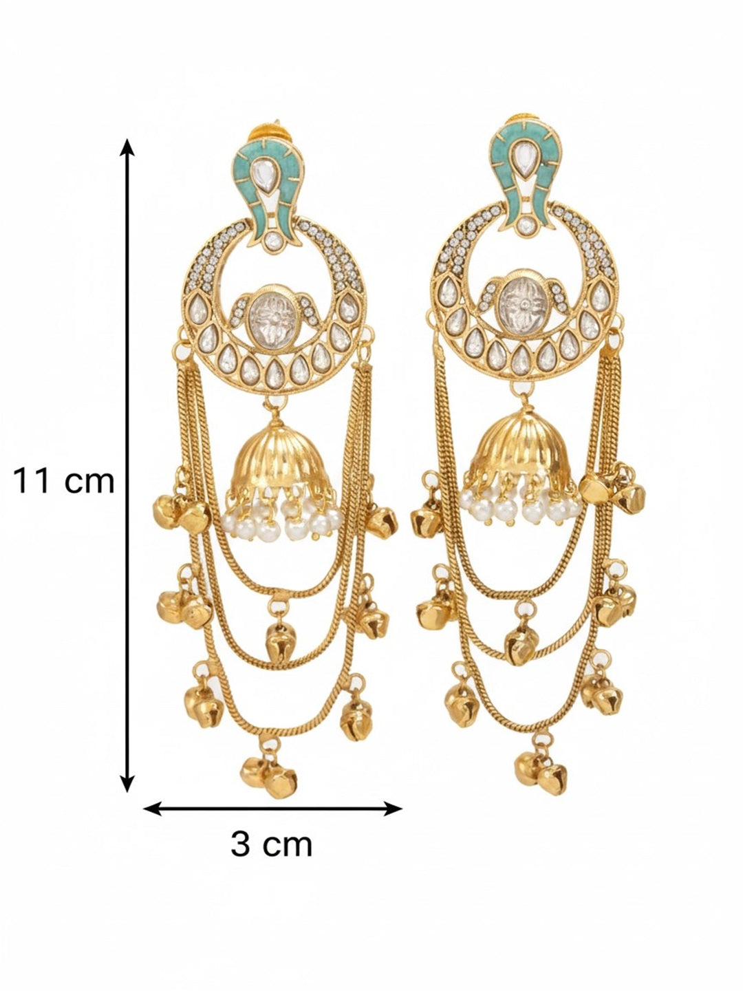 Traditional Gold-Plated Kashmiri Drop Earrings with Pearl Accents