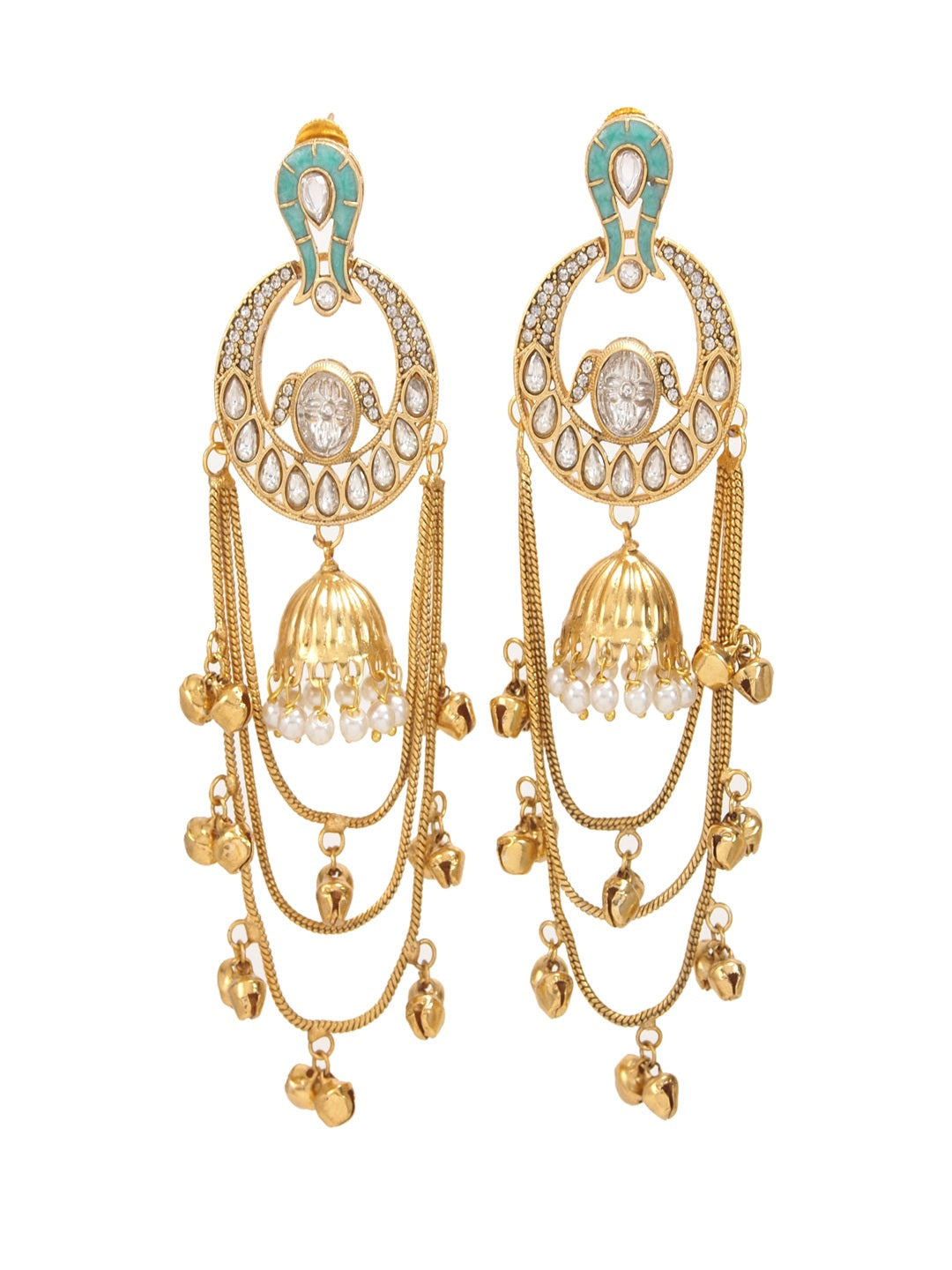 Traditional Gold-Plated Kashmiri Drop Earrings with Pearl Accents