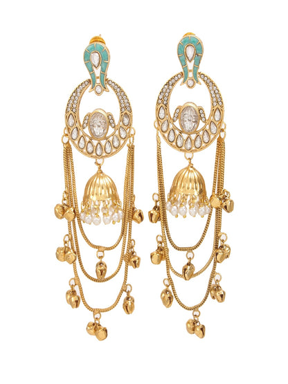 Traditional Gold-Plated Kashmiri Drop Earrings with Pearl Accents