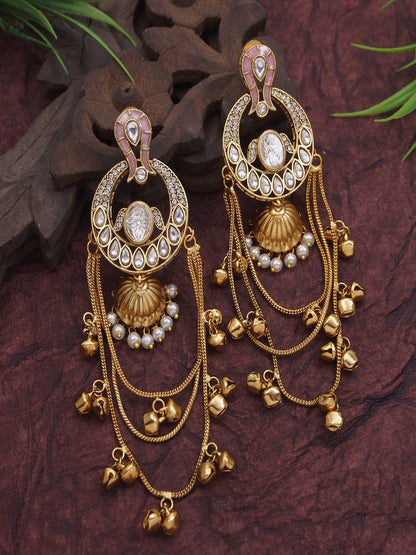 Traditional Gold-Plated Kashmiri Drop Earrings with Pearl Accents