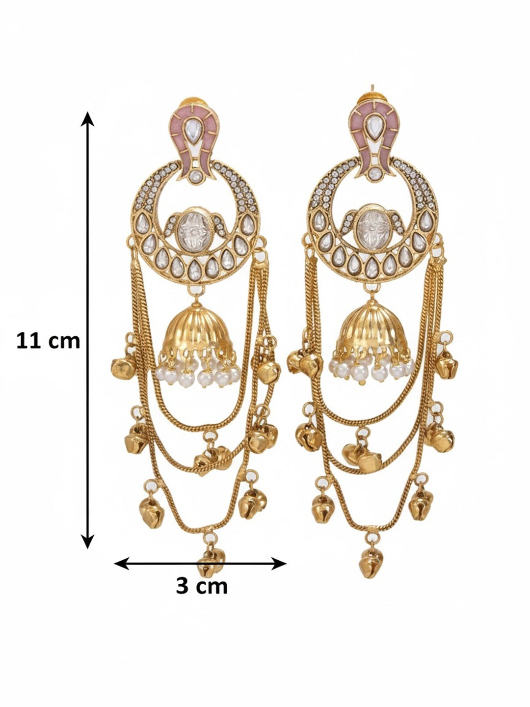 Traditional Gold-Plated Kashmiri Drop Earrings with Pearl Accents