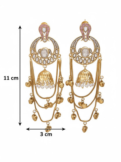 Traditional Gold-Plated Kashmiri Drop Earrings with Pearl Accents