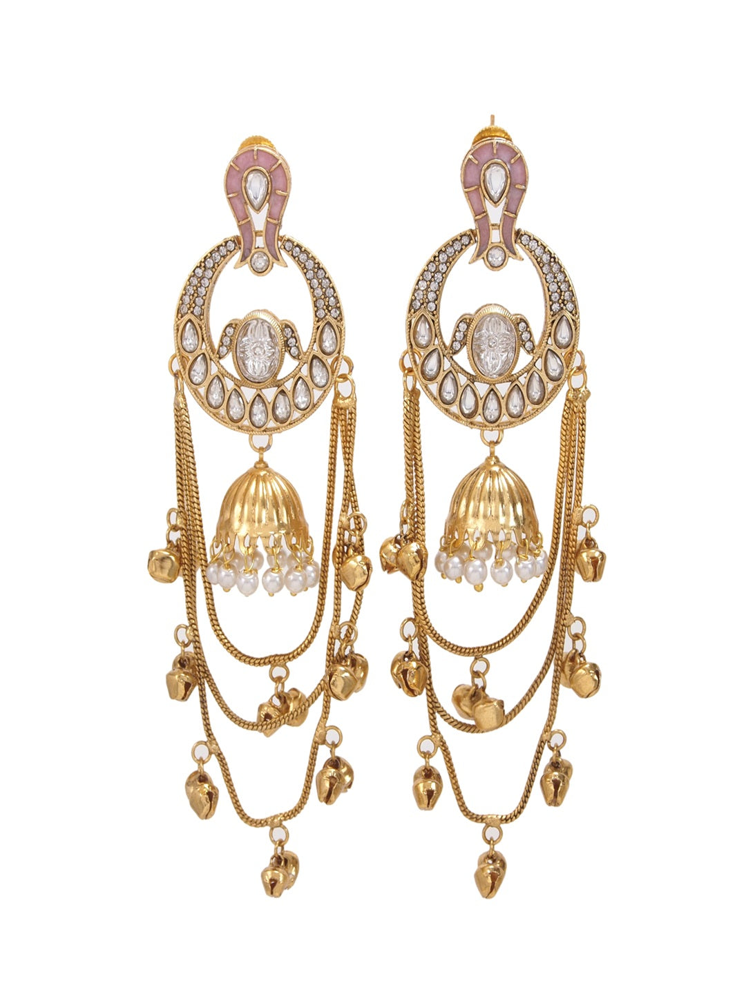 Traditional Gold-Plated Kashmiri Drop Earrings with Pearl Accents