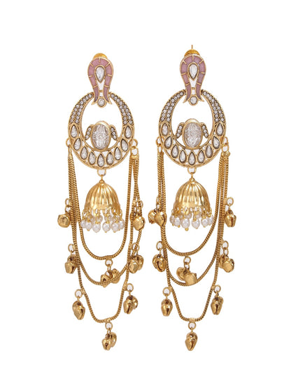 Traditional Gold-Plated Kashmiri Drop Earrings with Pearl Accents