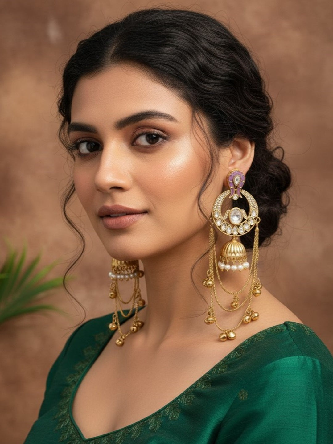 Traditional Gold-Plated Kashmiri Drop Earrings with Pearl Accents