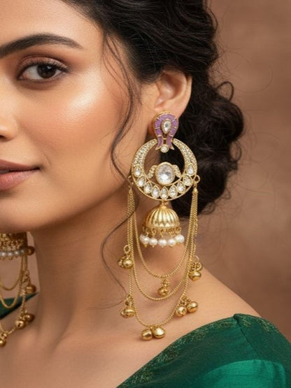 Traditional Gold-Plated Kashmiri Drop Earrings with Pearl Accents