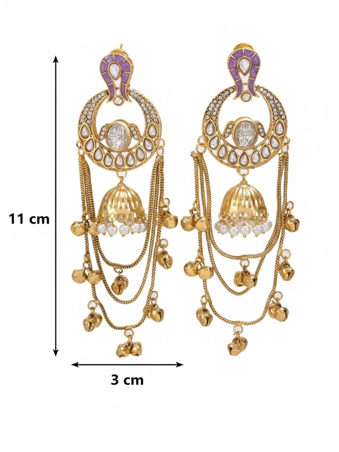 Traditional Gold-Plated Kashmiri Drop Earrings with Pearl Accents