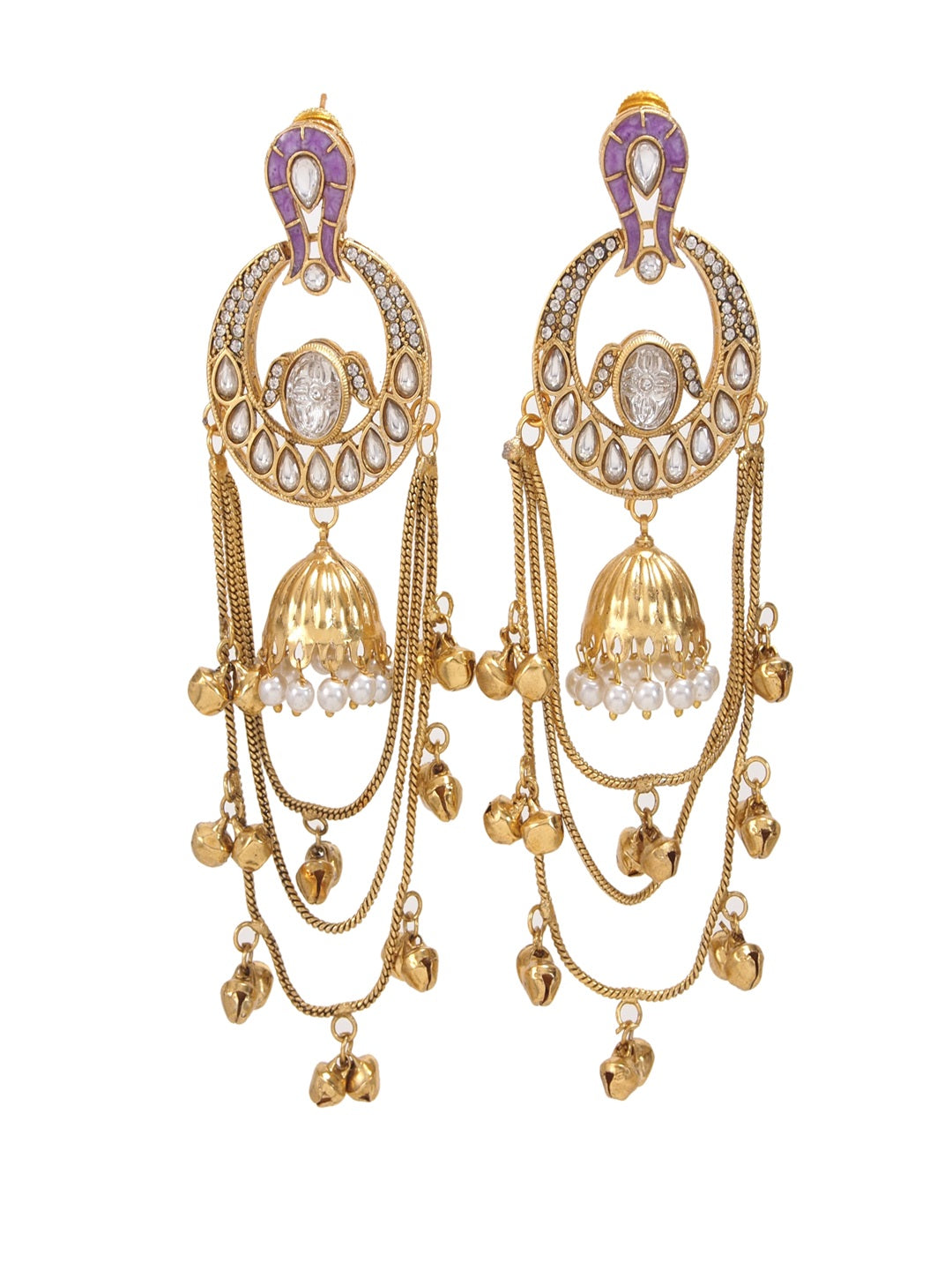 Traditional Gold-Plated Kashmiri Drop Earrings with Pearl Accents