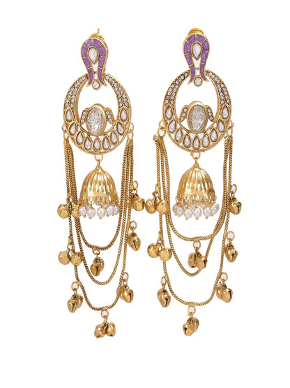 Traditional Gold-Plated Kashmiri Drop Earrings with Pearl Accents