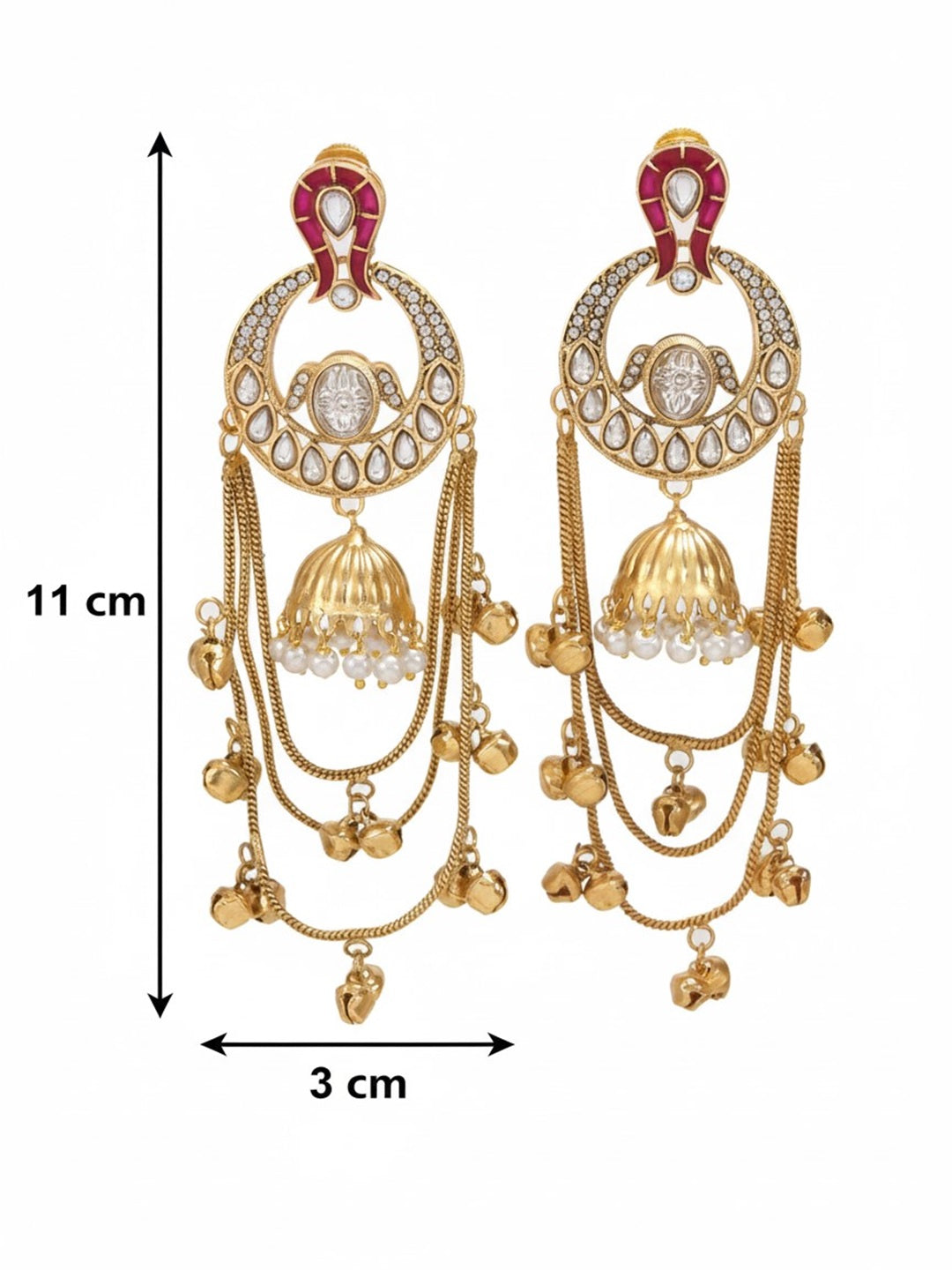 Traditional Gold-Plated Kashmiri Drop Earrings with Pearl Accents