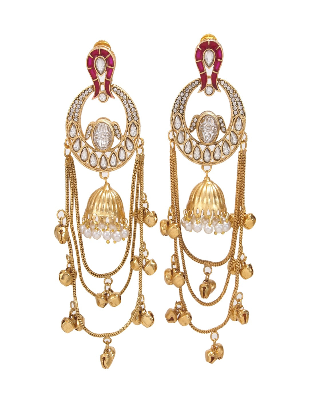 Traditional Gold-Plated Kashmiri Drop Earrings with Pearl Accents