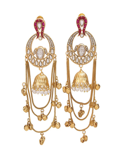 Traditional Gold-Plated Kashmiri Drop Earrings with Pearl Accents