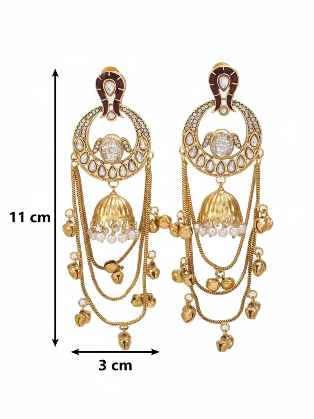 Traditional Gold-Plated Kashmiri Drop Earrings with Pearl Accents