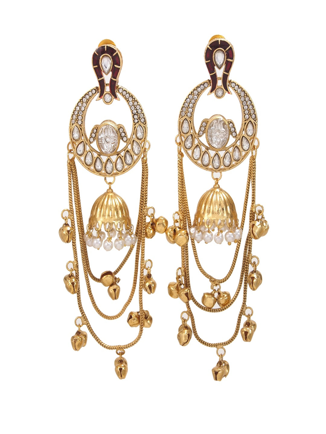 Traditional Gold-Plated Kashmiri Drop Earrings with Pearl Accents