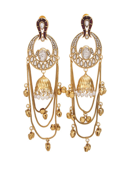 Traditional Gold-Plated Kashmiri Drop Earrings with Pearl Accents