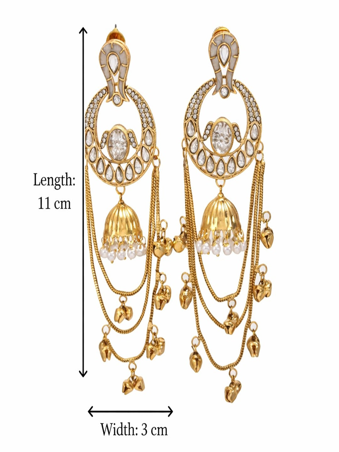 Traditional Gold-Plated Kashmiri Drop Earrings with Pearl Accents