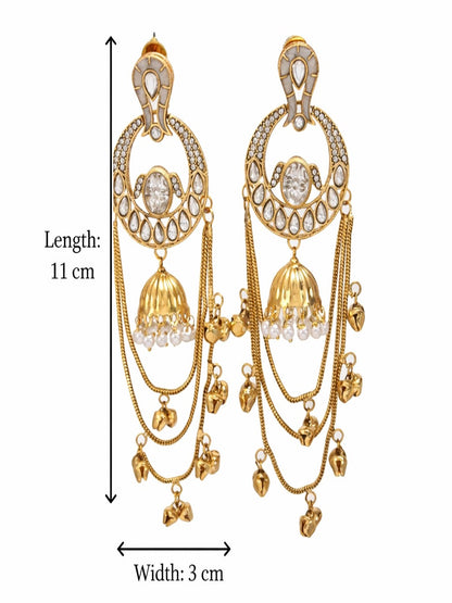 Traditional Gold-Plated Kashmiri Drop Earrings with Pearl Accents