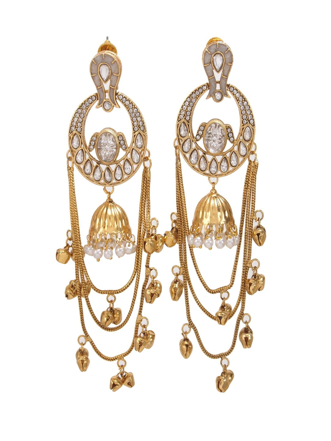 Traditional Gold-Plated Kashmiri Drop Earrings with Pearl Accents