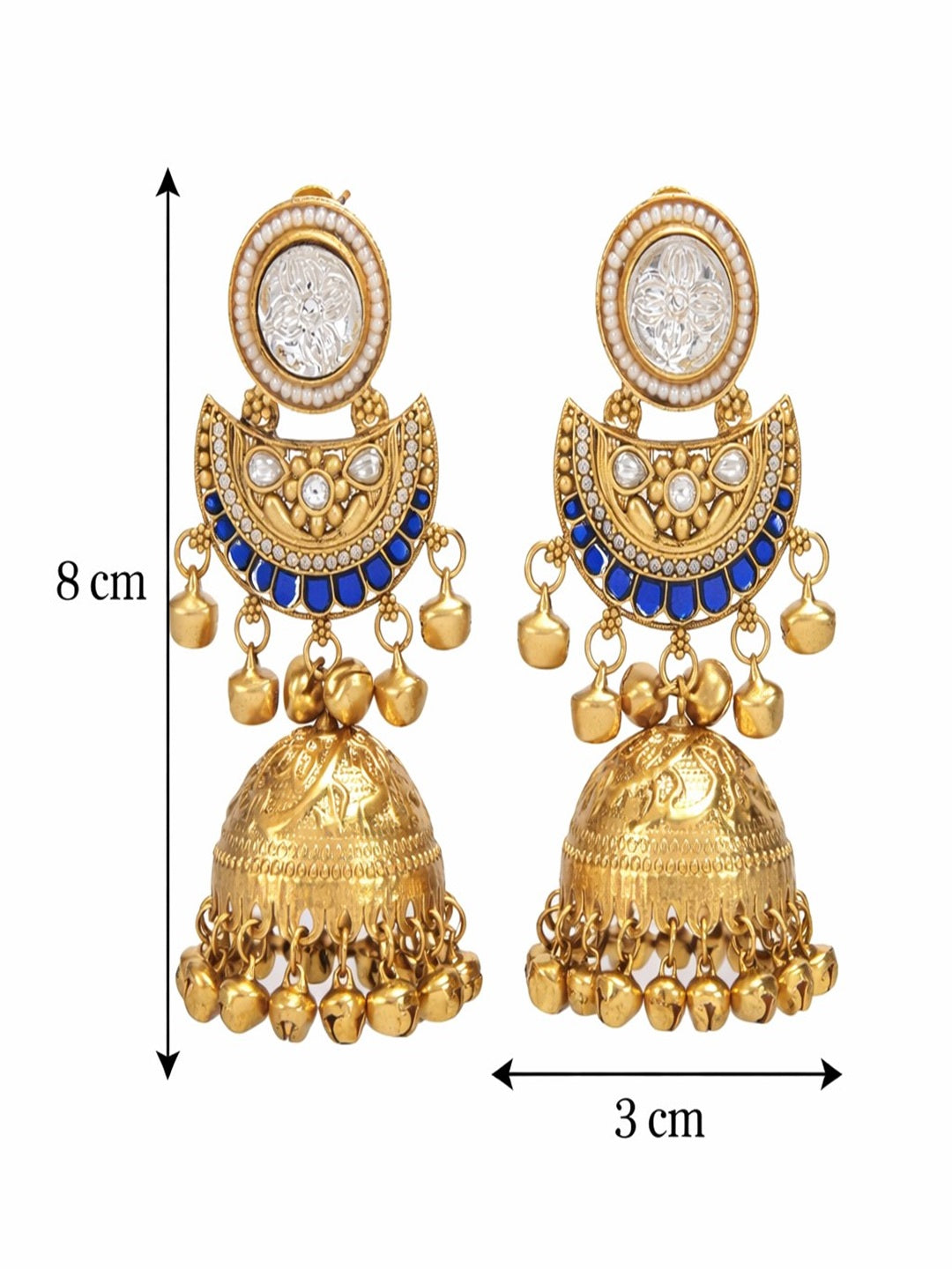 Gold-Plated Kashmiri Jhumka Earrings with Kundan Work & Ghungroo Danglers