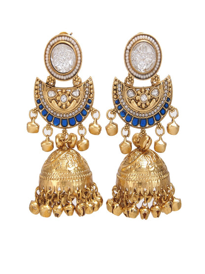 Gold-Plated Kashmiri Jhumka Earrings with Kundan Work & Ghungroo Danglers