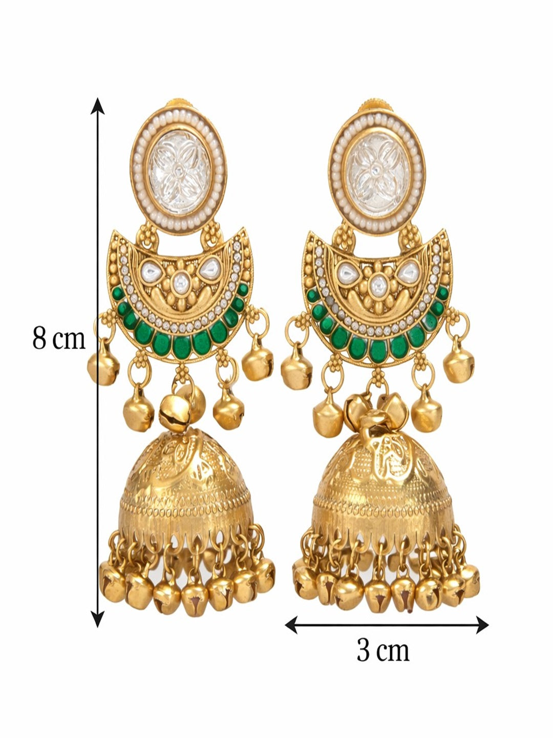 Gold-Plated Kashmiri Jhumka Earrings with Kundan Work & Ghungroo Danglers