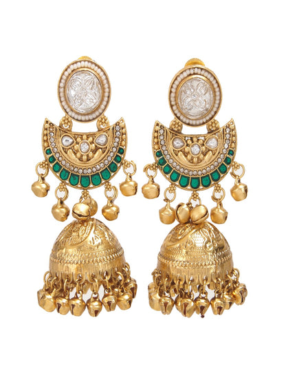 Gold-Plated Kashmiri Jhumka Earrings with Kundan Work & Ghungroo Danglers