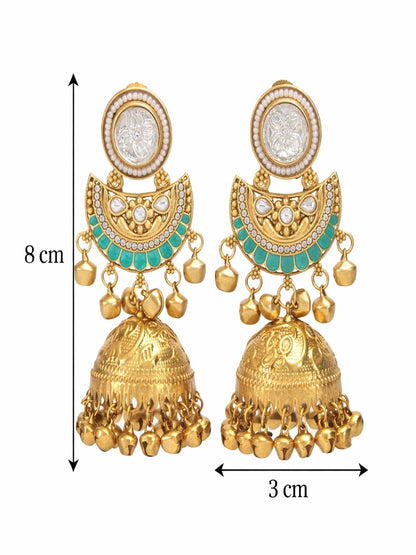Gold-Plated Kashmiri Jhumka Earrings with Kundan Work & Ghungroo Danglers