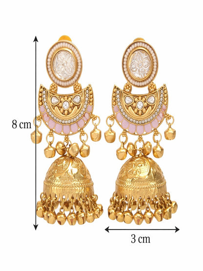 Gold-Plated Kashmiri Jhumka Earrings with Kundan Work & Ghungroo Danglers