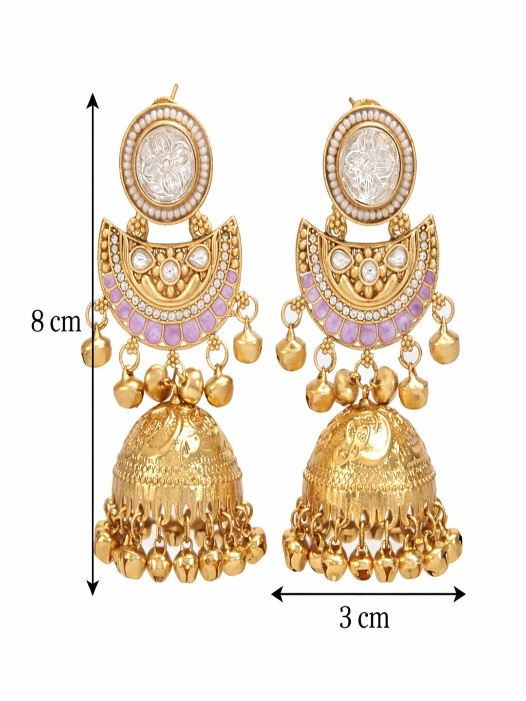 Gold-Plated Kashmiri Jhumka Earrings with Kundan Work & Ghungroo Danglers