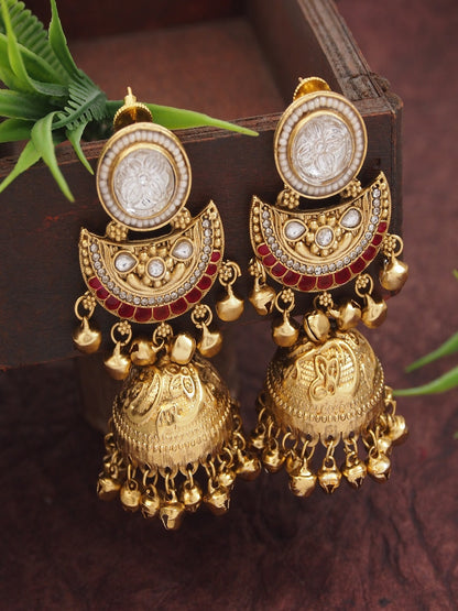Gold-Plated Kashmiri Jhumka Earrings with Kundan Work & Ghungroo Danglers