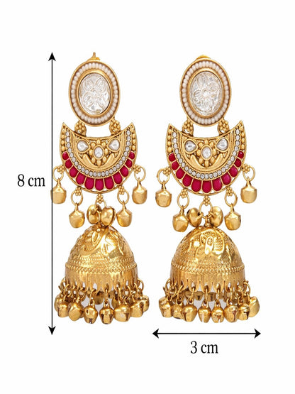 Gold-Plated Kashmiri Jhumka Earrings with Kundan Work & Ghungroo Danglers