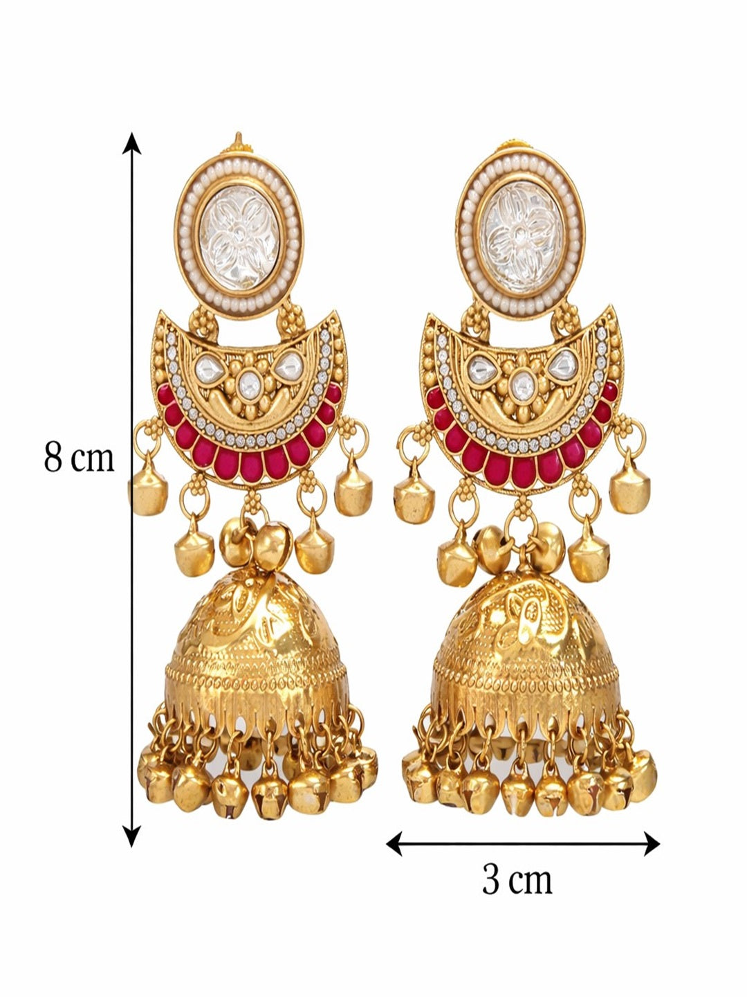 Gold-Plated Kashmiri Jhumka Earrings with Kundan Work & Ghungroo Danglers