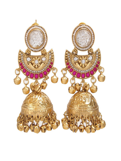 Gold-Plated Kashmiri Jhumka Earrings with Kundan Work & Ghungroo Danglers