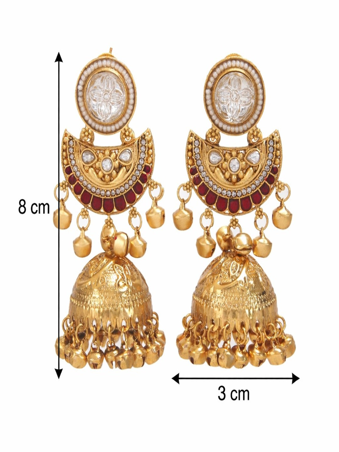 Gold-Plated Kashmiri Jhumka Earrings with Kundan Work & Ghungroo Danglers