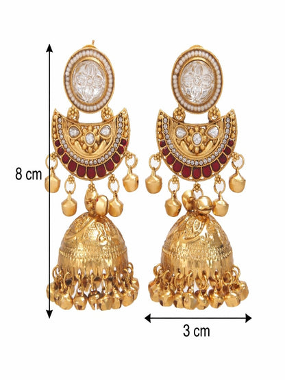 Gold-Plated Kashmiri Jhumka Earrings with Kundan Work & Ghungroo Danglers