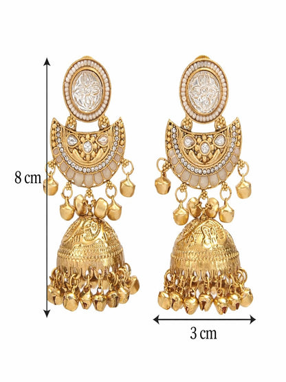 Gold-Plated Kashmiri Jhumka Earrings with Kundan Work & Ghungroo Danglers