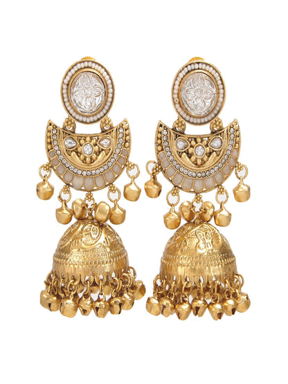 Gold-Plated Kashmiri Jhumka Earrings with Kundan Work & Ghungroo Danglers