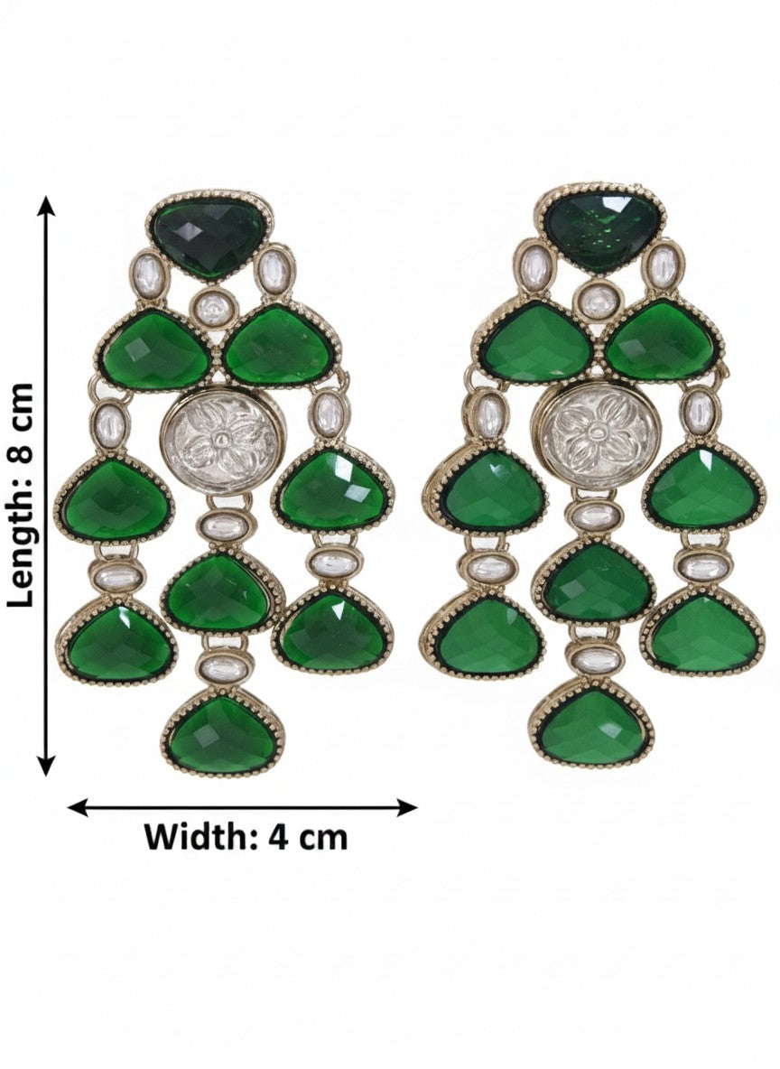 Ethnic Multi Stone & Kundan Style Statement Earrings